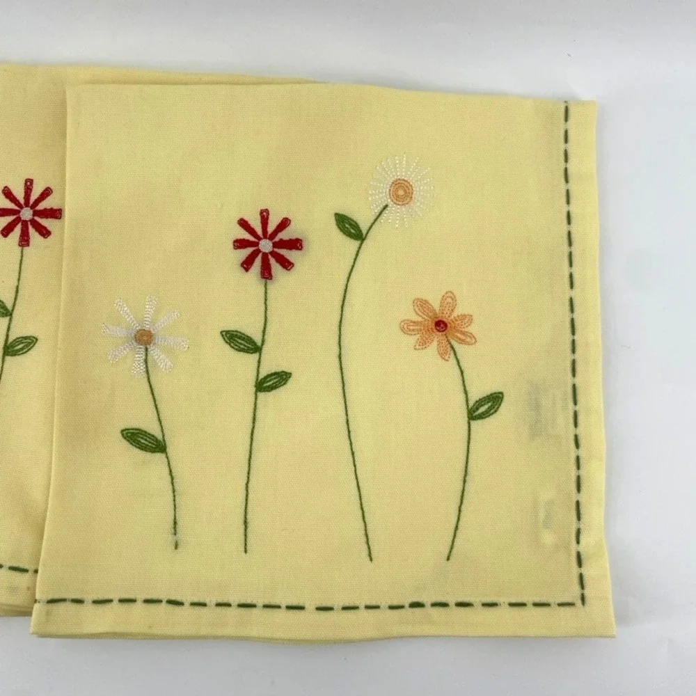 TAG‎ Napkins Cloth Fabric 6 Cotton Embroidered Flowers Yellow Spring Large 20x20